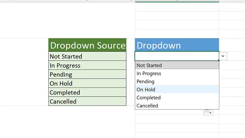 Excel dropdown list expanded inside a cell on Windows