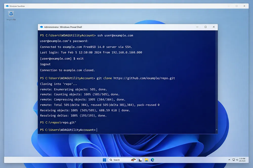 Linux-related command-line tools running in Windows Sandbox