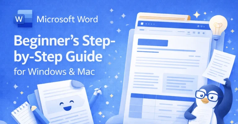 Microsoft Word beginner tutorial concept showing document creation and formatting