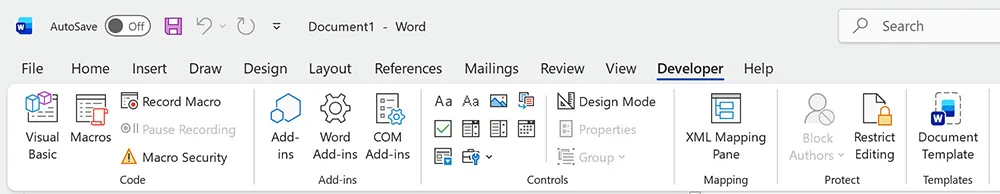 Word content control icons including text, checkbox and dropdown