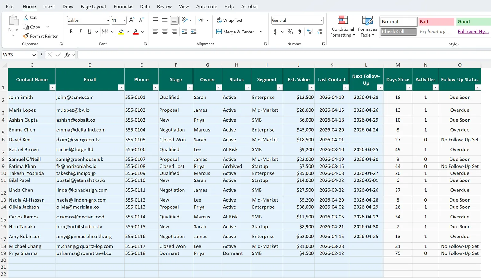 Client Relationship Manager Template for Excel — preview