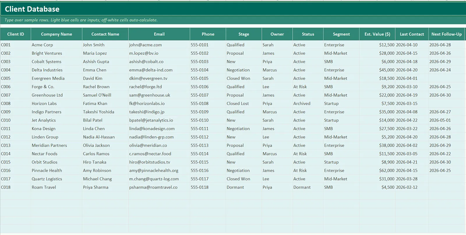 Client Relationship Manager Template for Excel — preview 1