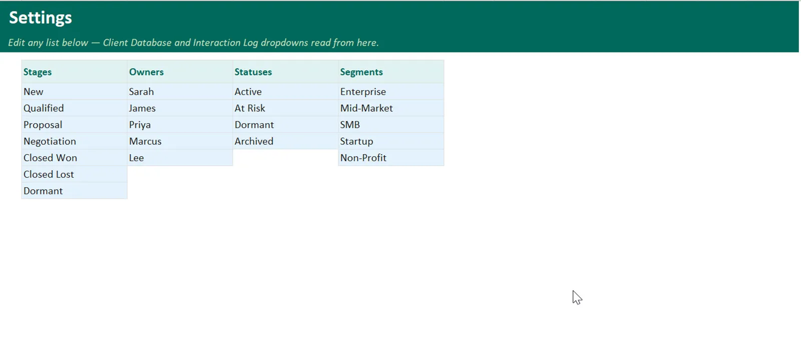 Client Relationship Manager Template for Excel — preview 4