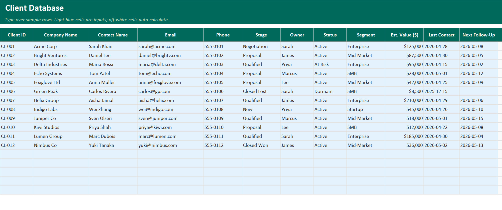 Client Relationship Manager Pro for Excel — preview 1