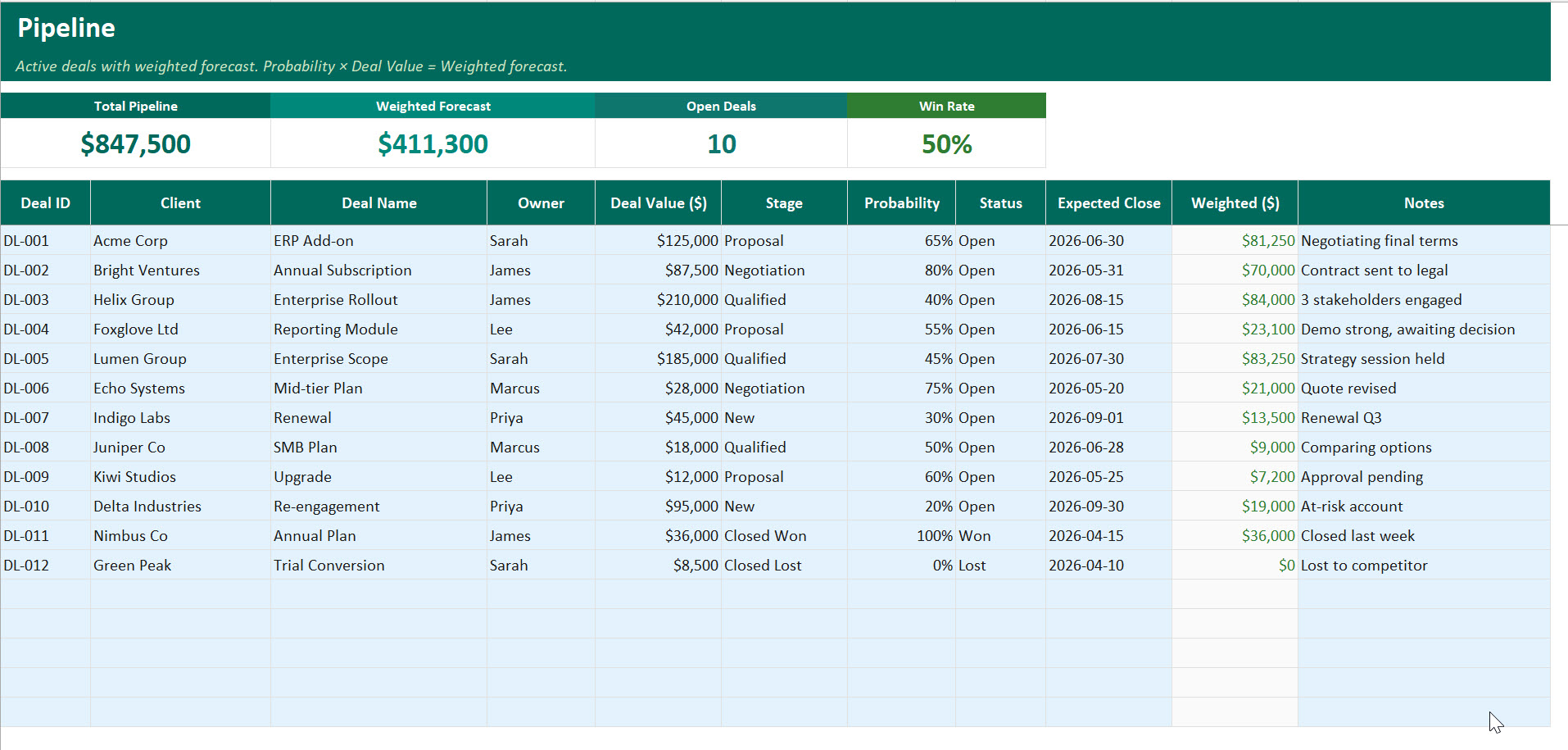 Client Relationship Manager Pro for Excel — preview 3