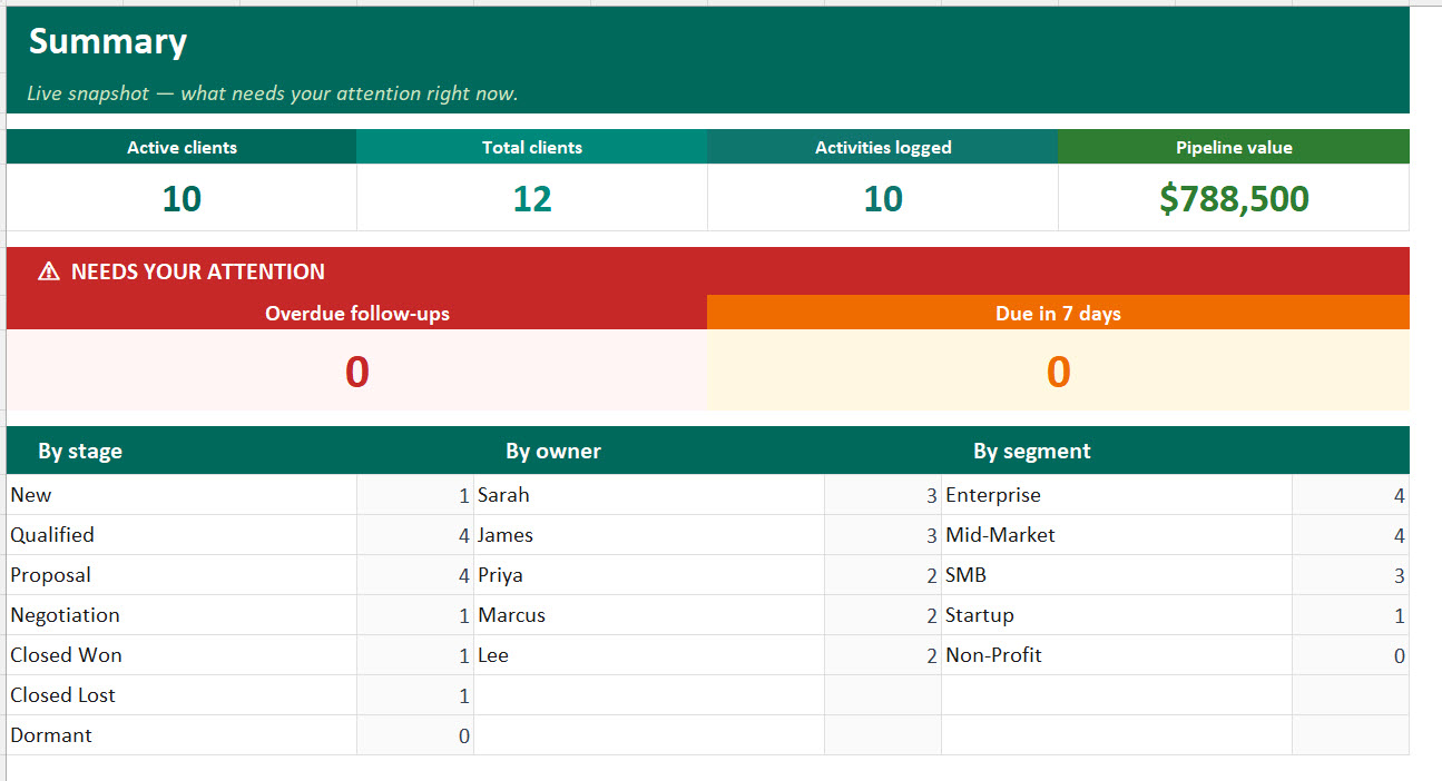 Client Relationship Manager Pro for Excel — preview 6