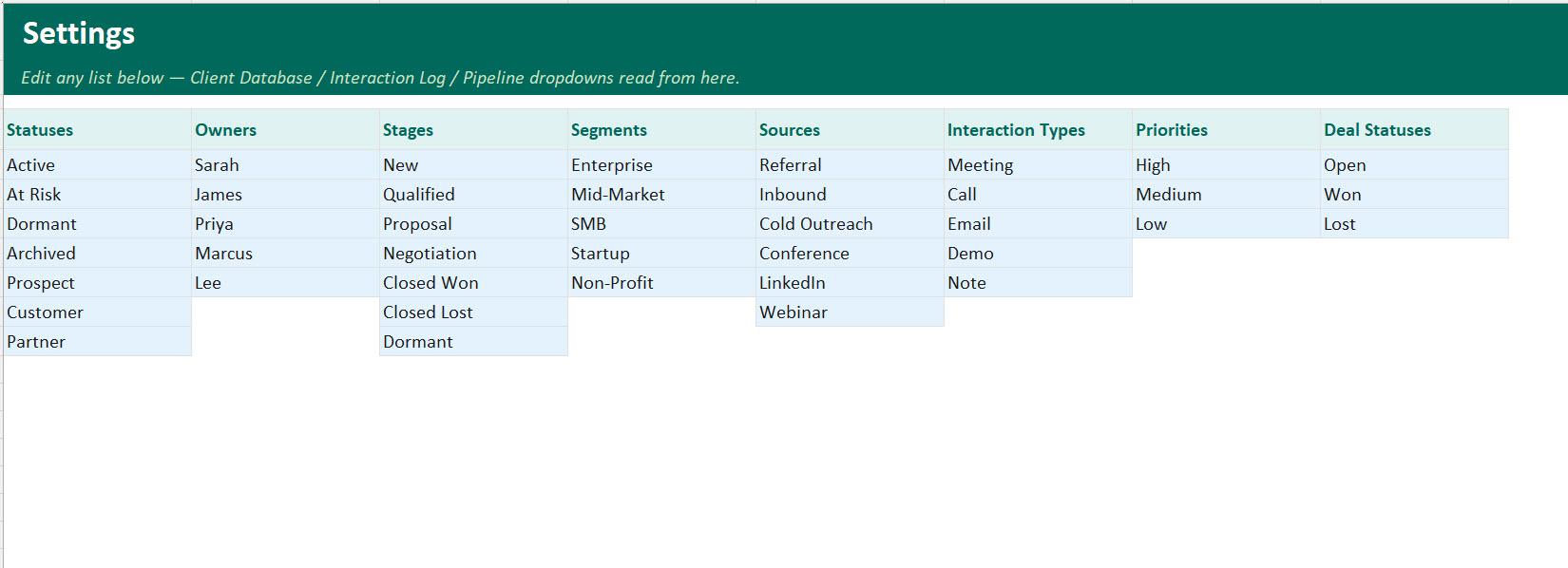 Client Relationship Manager Pro for Excel — preview 7