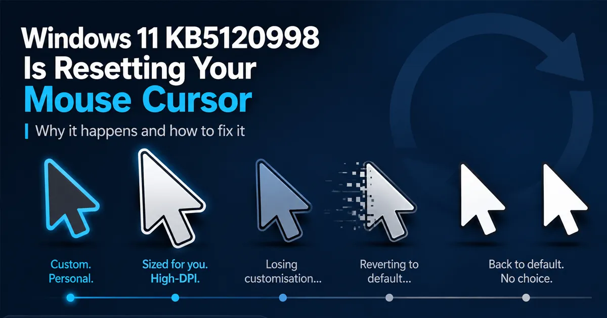 Illustration showing customised mouse pointers reverting to plain default cursors after a Windows update